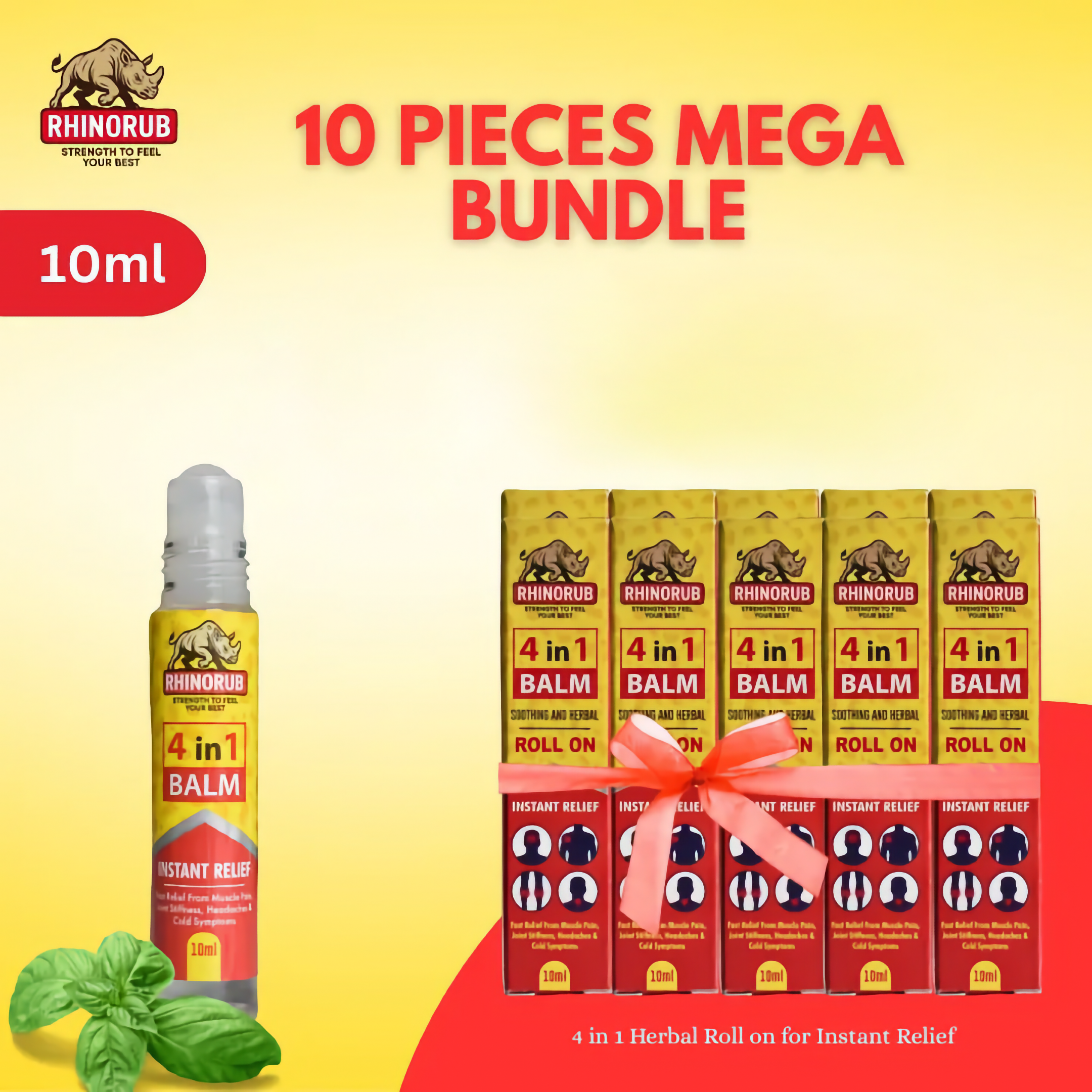 RhinoRub 4 in 1 Roll On 10ml - 10 Pieces Mega Bundle